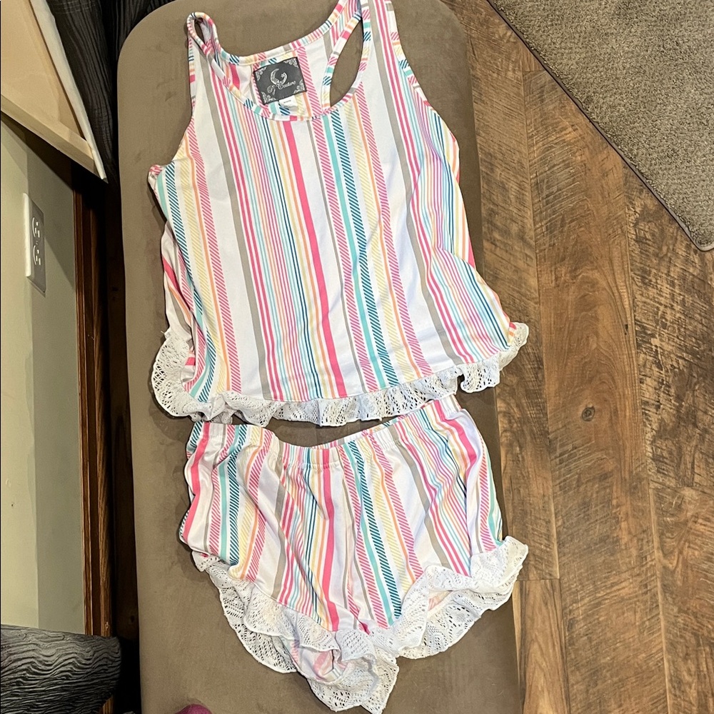 Pj Couture Striped Pajama Set with Lace